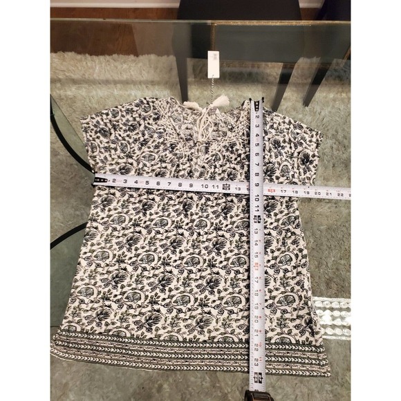 Lucky Brand White Floral Tassel Ties Round Neck Short Sleeve Top Blouse S/P - Picture 7 of 13